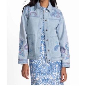 Johnny Was Light Wash Paisley Embroidered Denim Jacket -NWT Retail- $327